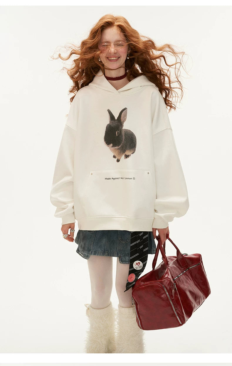 Rabbit Print Loose Hoodie
