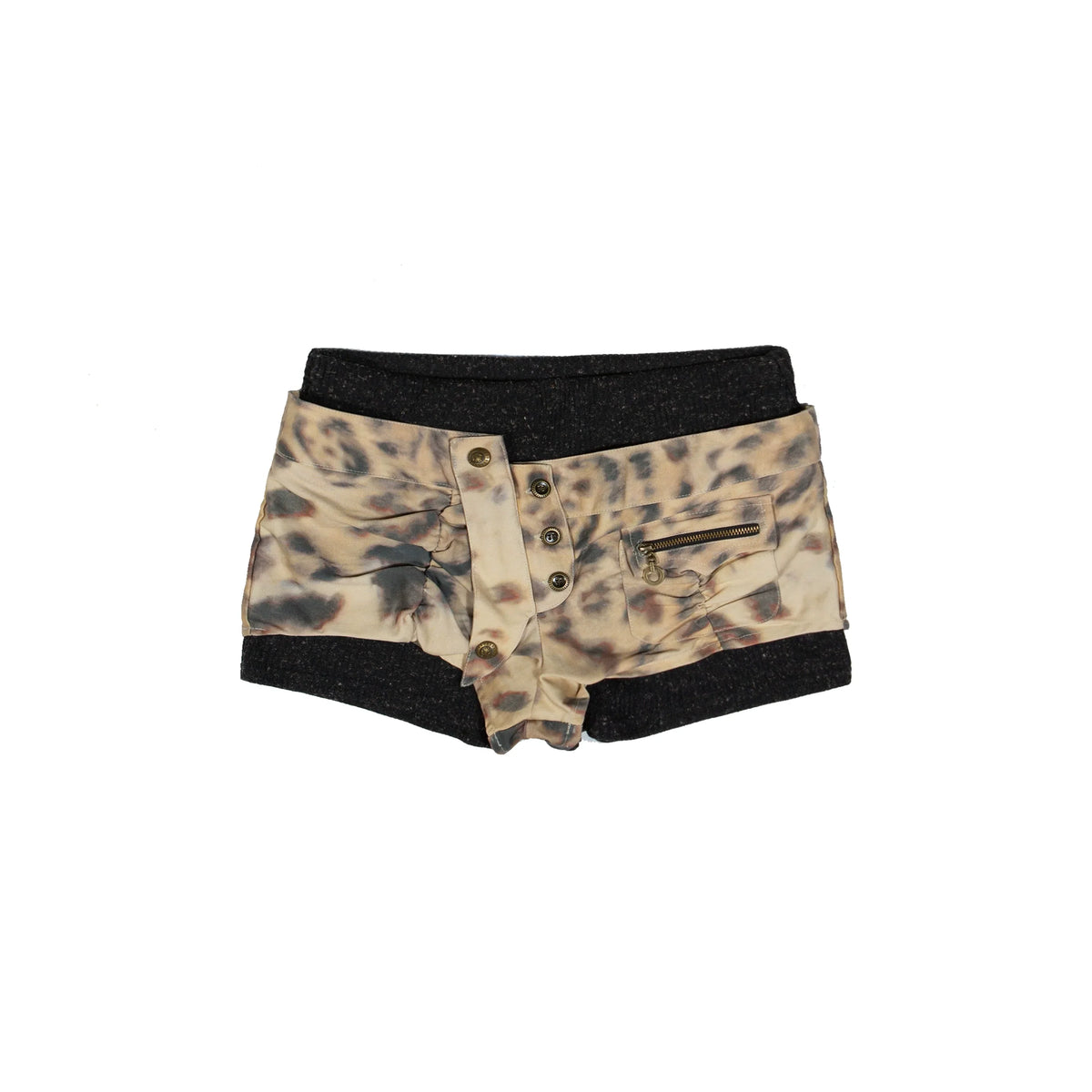 Shorts contrastants taille basse effet superposé et jambières en maille