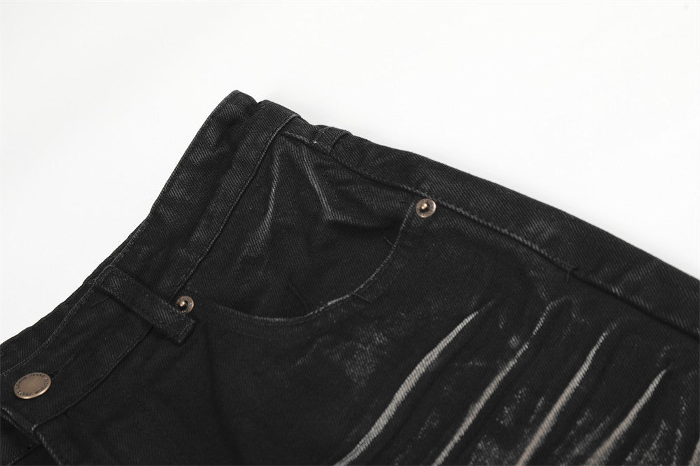 Faded Wide-Leg Jeans - Distressed Denim