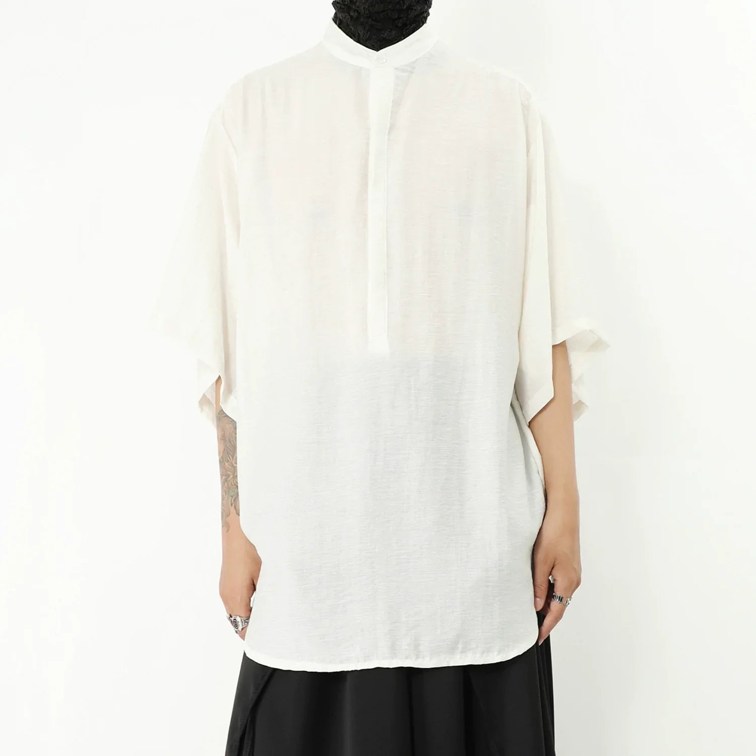 Standing-Collar Sleeve Short Sleeve Shirt