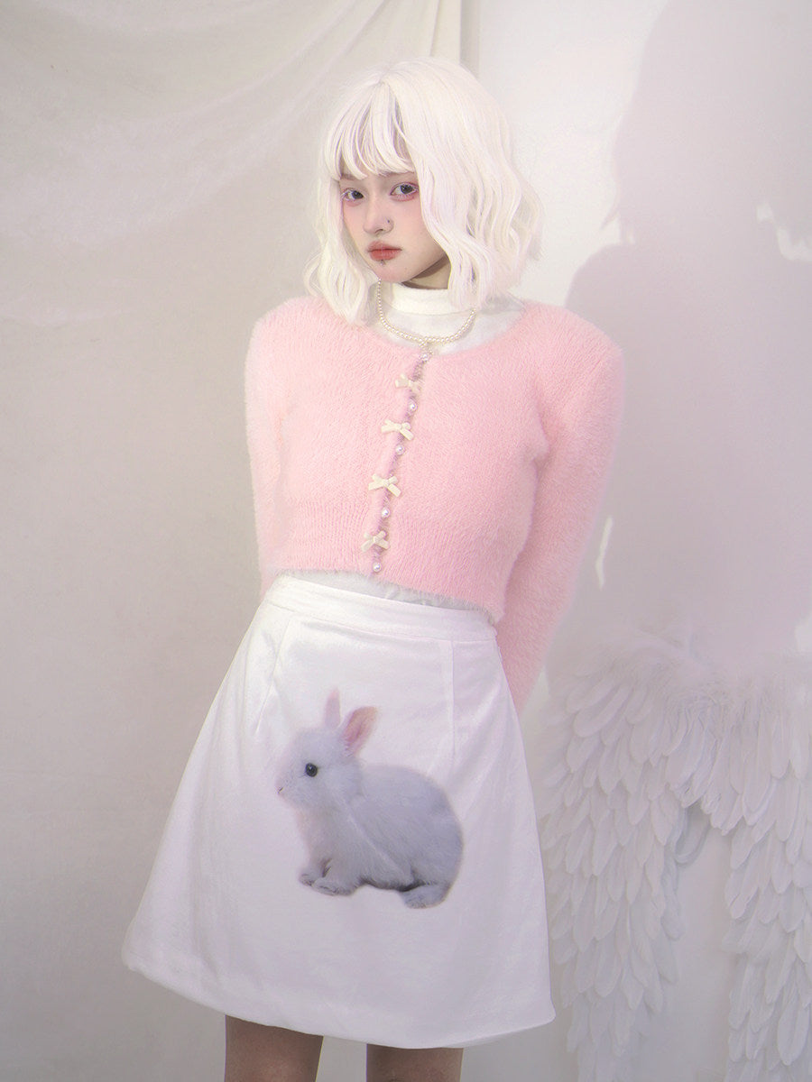Pearl Bow Short Knit Cardigan
