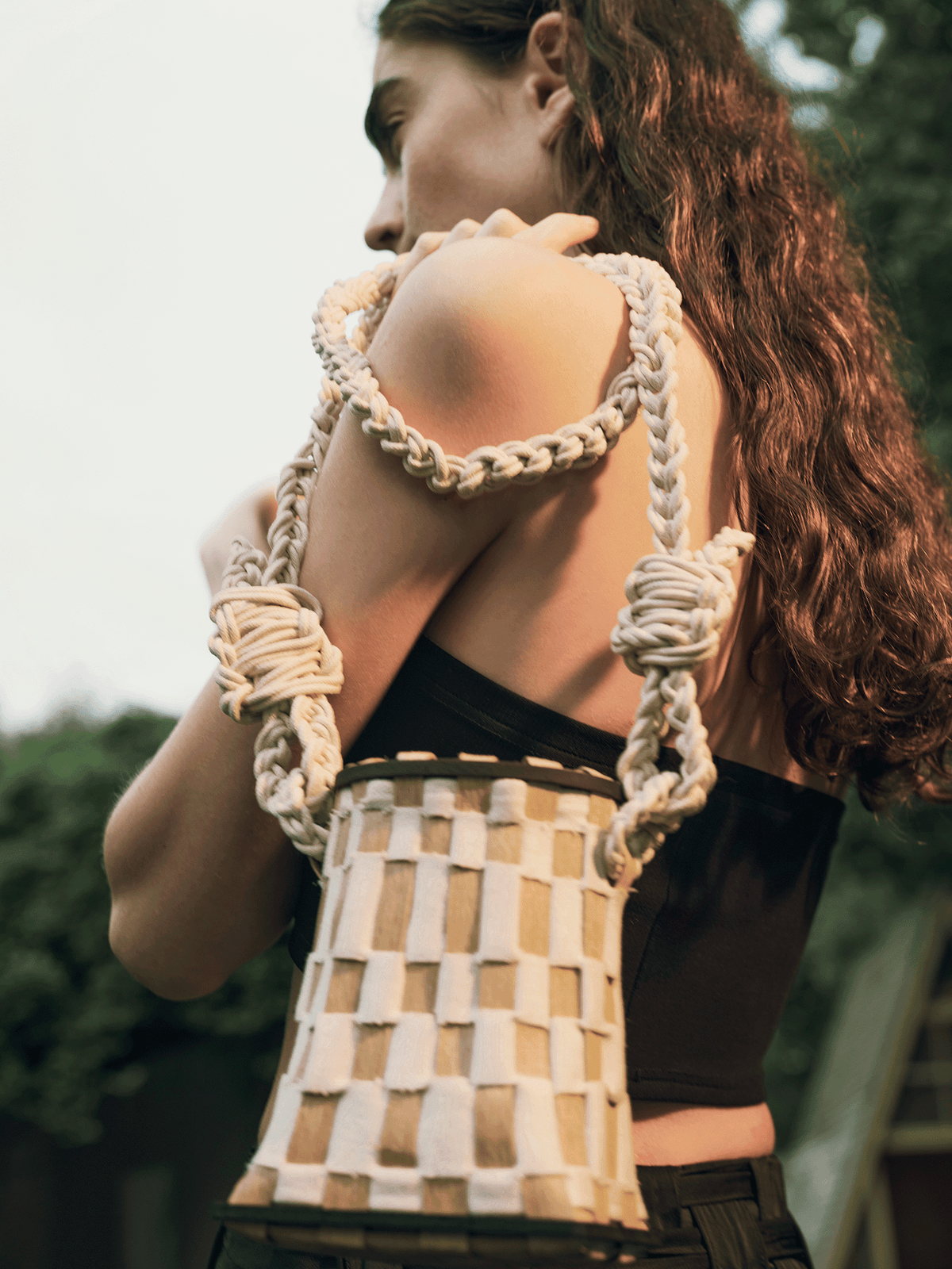 Paper Rattan Vase-Shaped Shoulder Bag