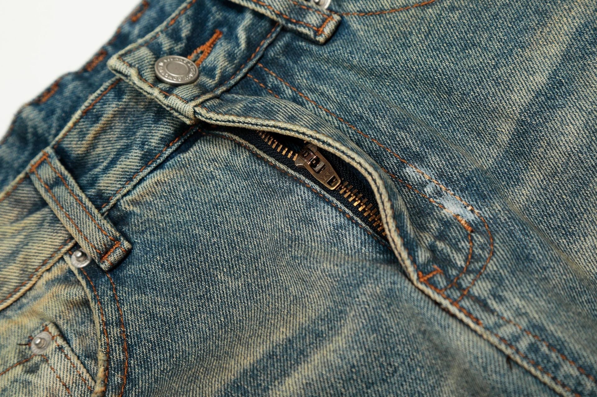 Dirty Washed Curved Wide Leg Denim Jeans