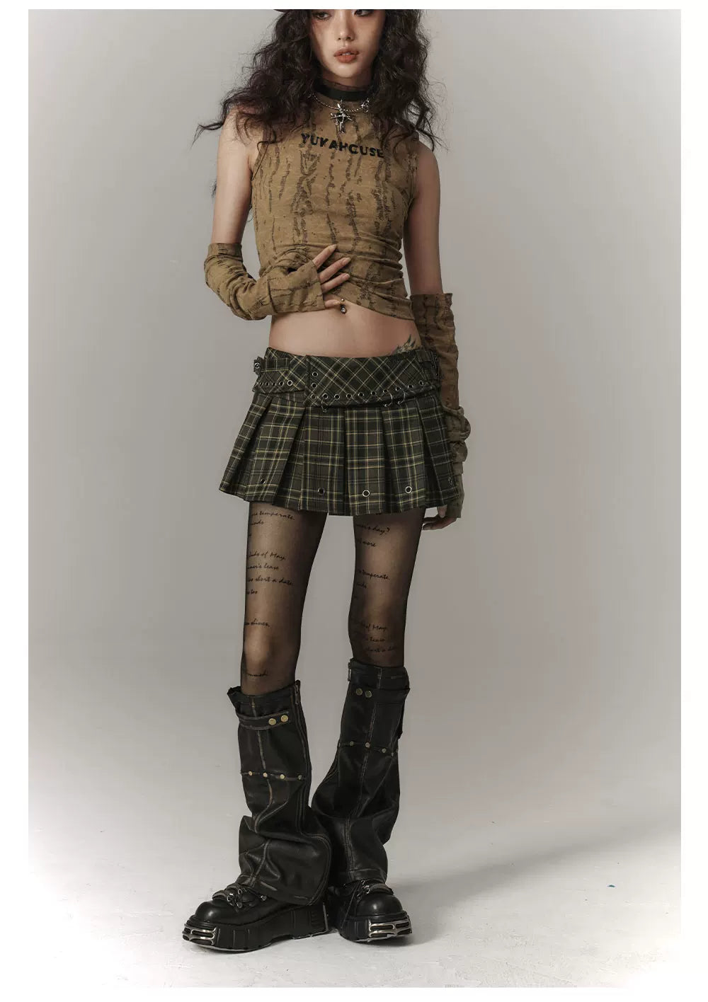 Plaid Pleats High-Waist Short Skirt