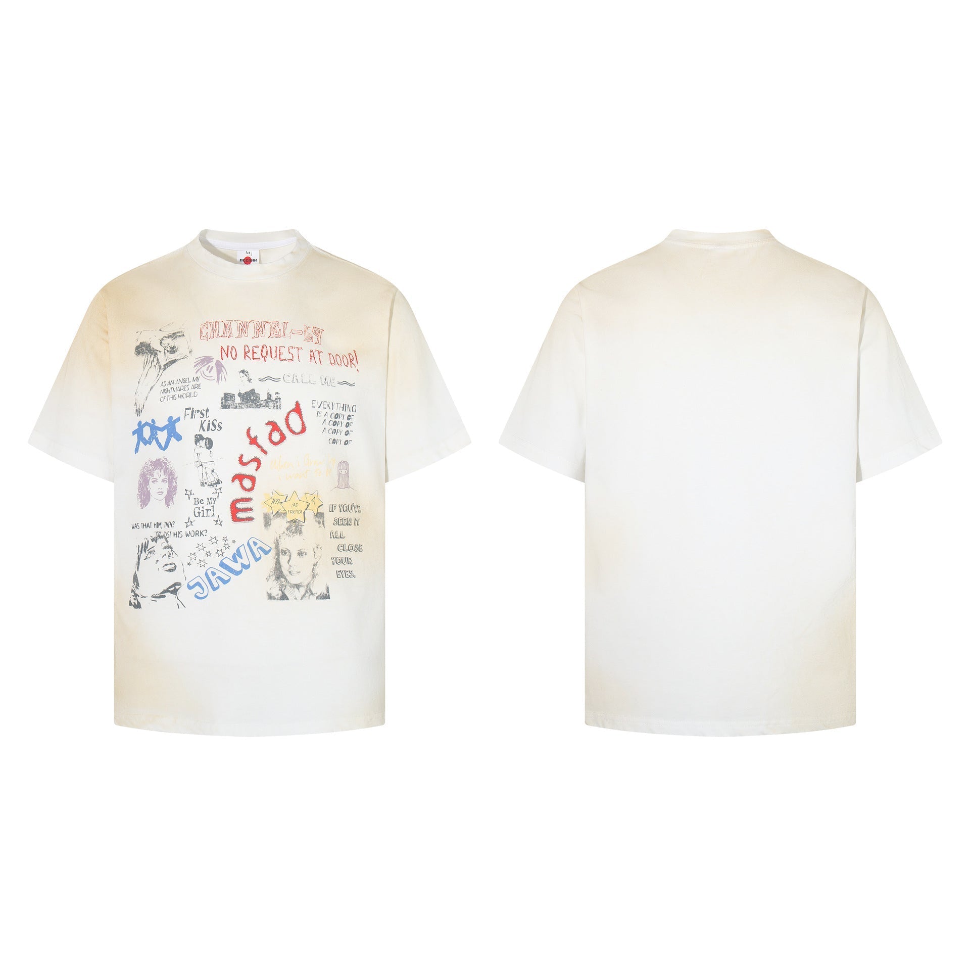 Dirty Dye Illustration Letter Print Short Sleeve T-Shirt