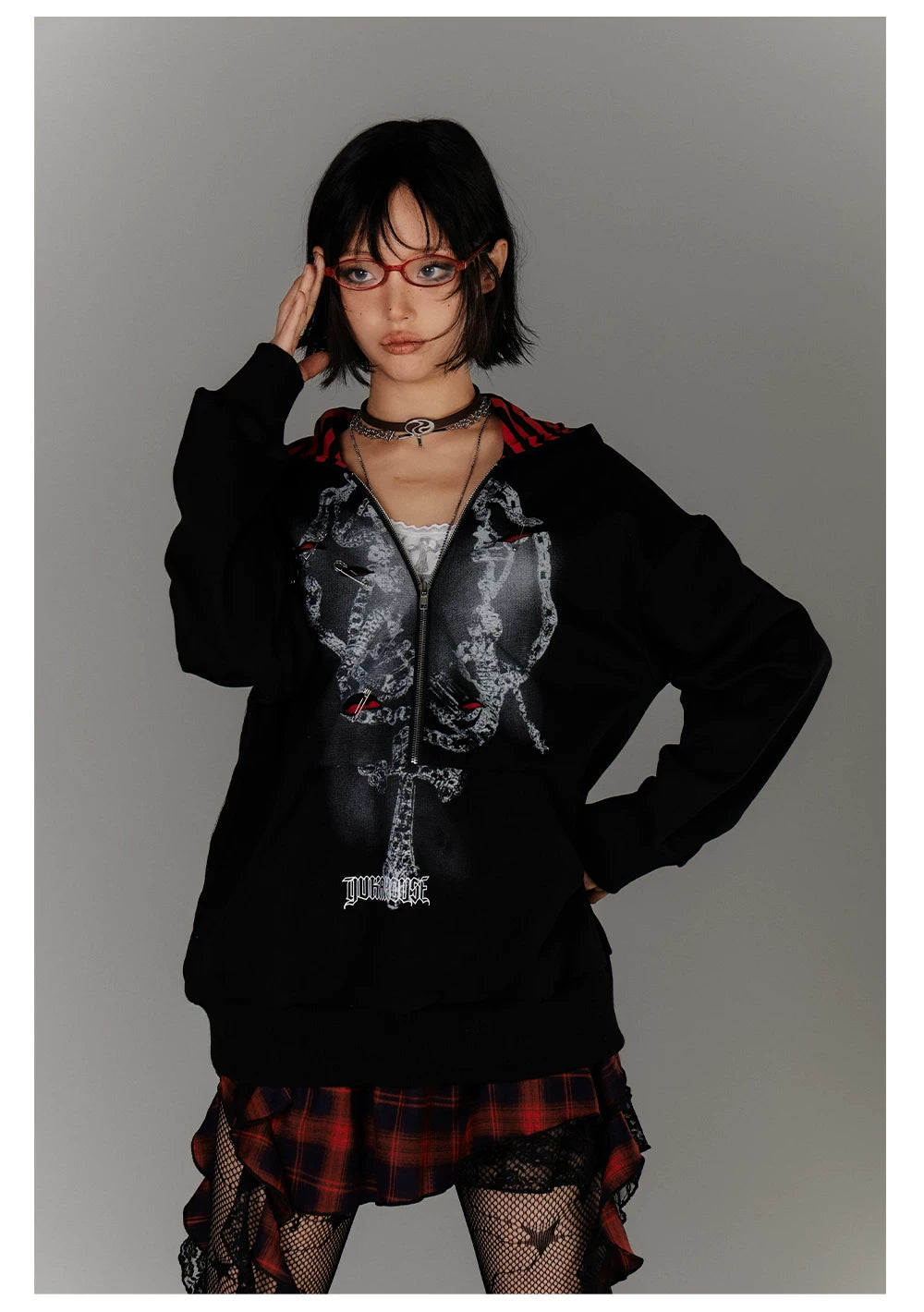 Fake Layered Zipper Stripe Oversize Pullover Hoodie