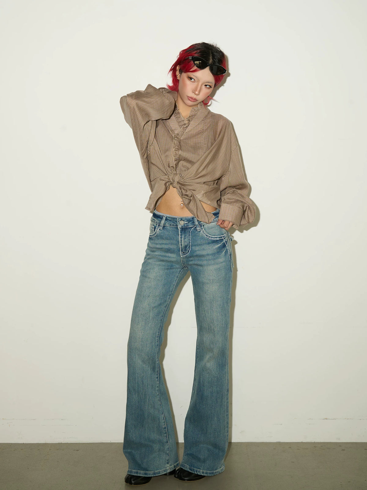 Low Rise Wash Flare Denim Jeans