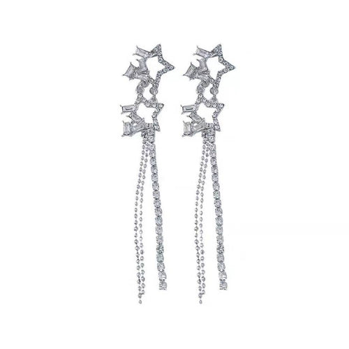 Boucles d'oreilles à pampilles en argent sterling et zircon blanc - Argent