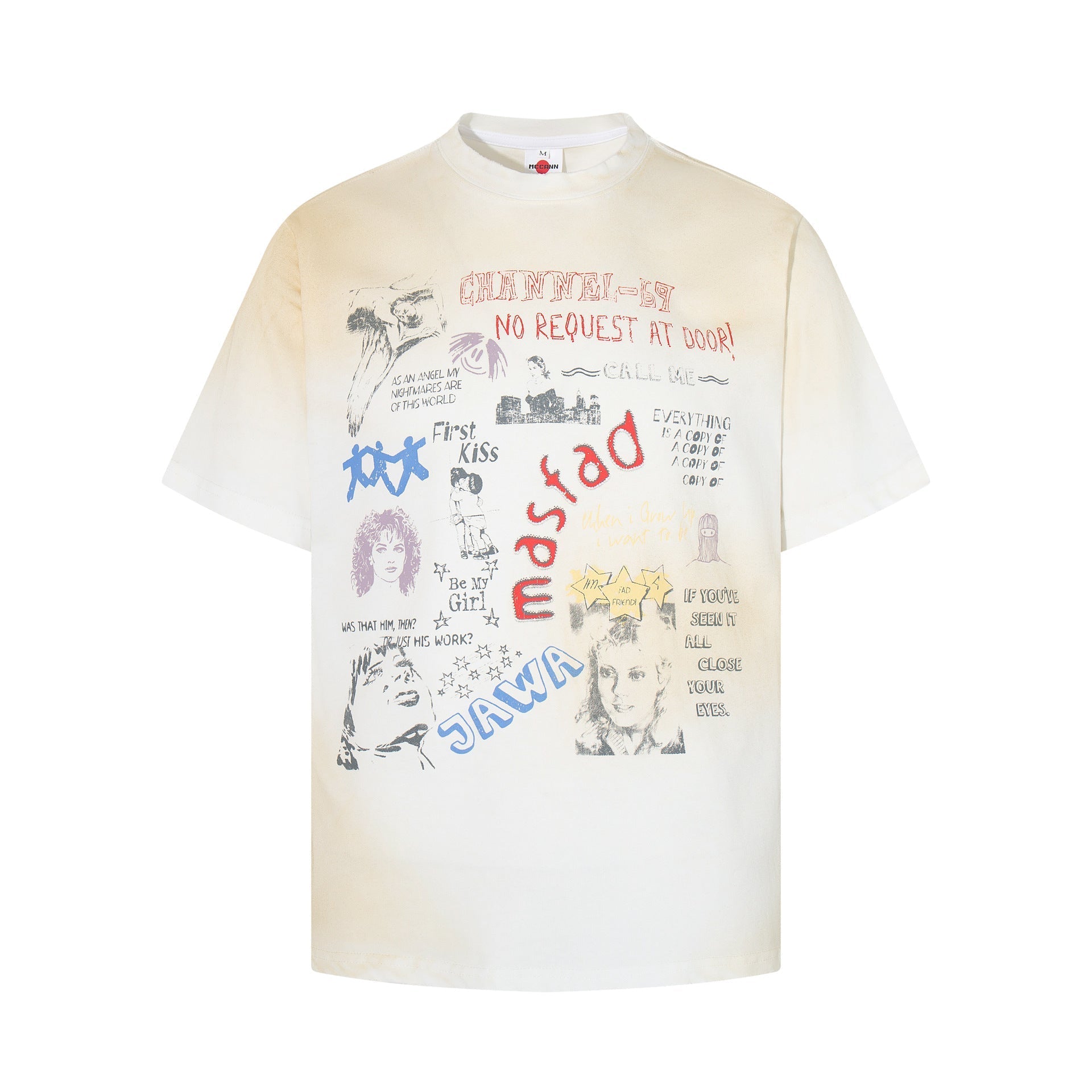 Dirty Dye Illustration Letter Print Short Sleeve T-Shirt