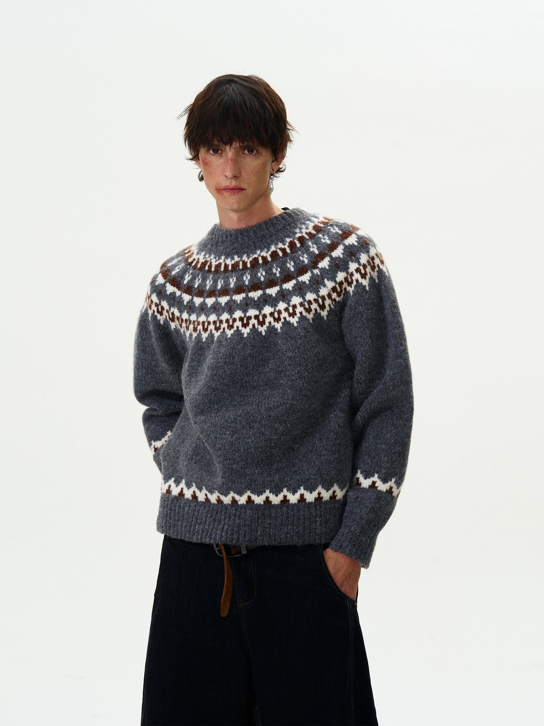Suéter vintage de cuello redondo en jacquard