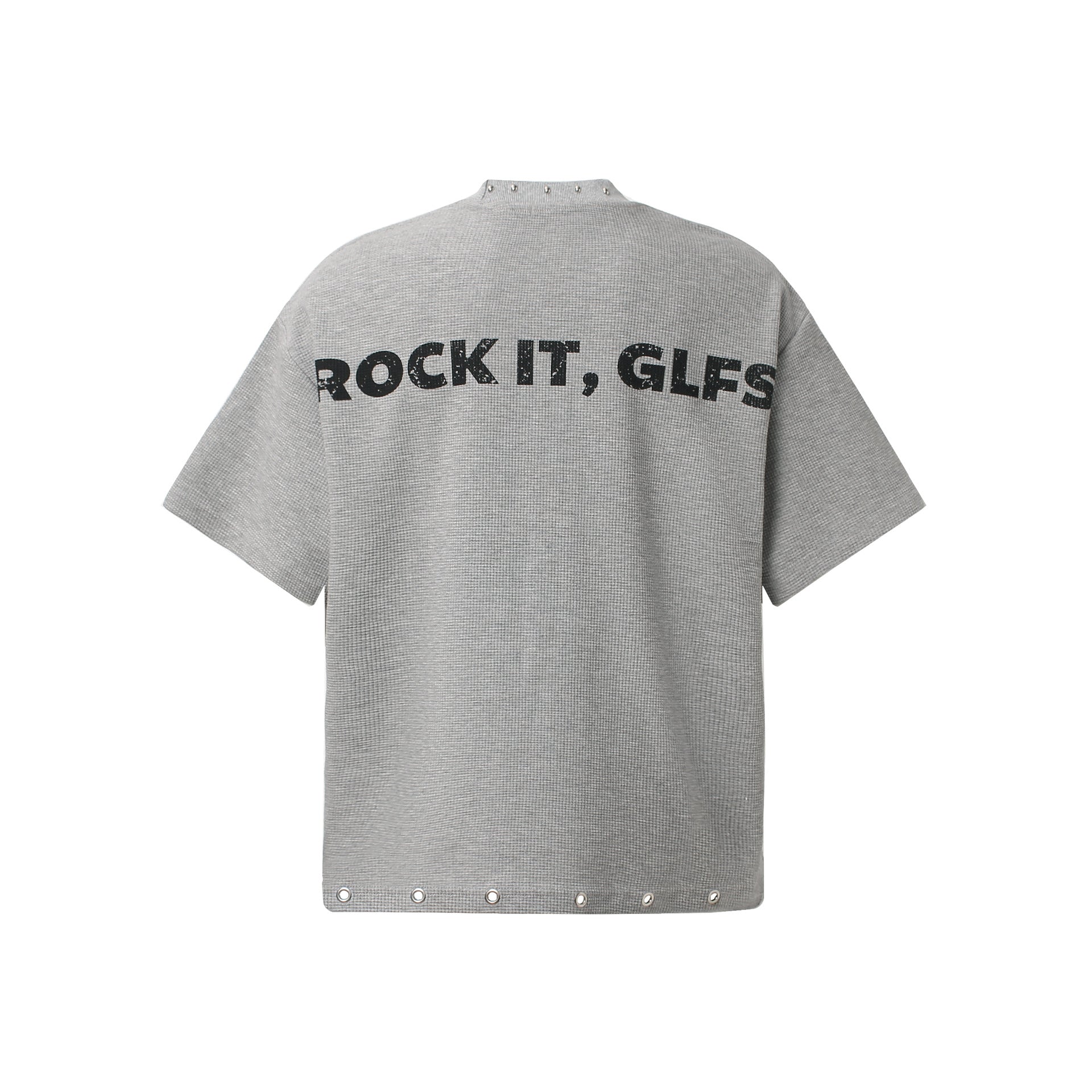Waffle Newspaper Print Studs Short Sleeve T-Shirt