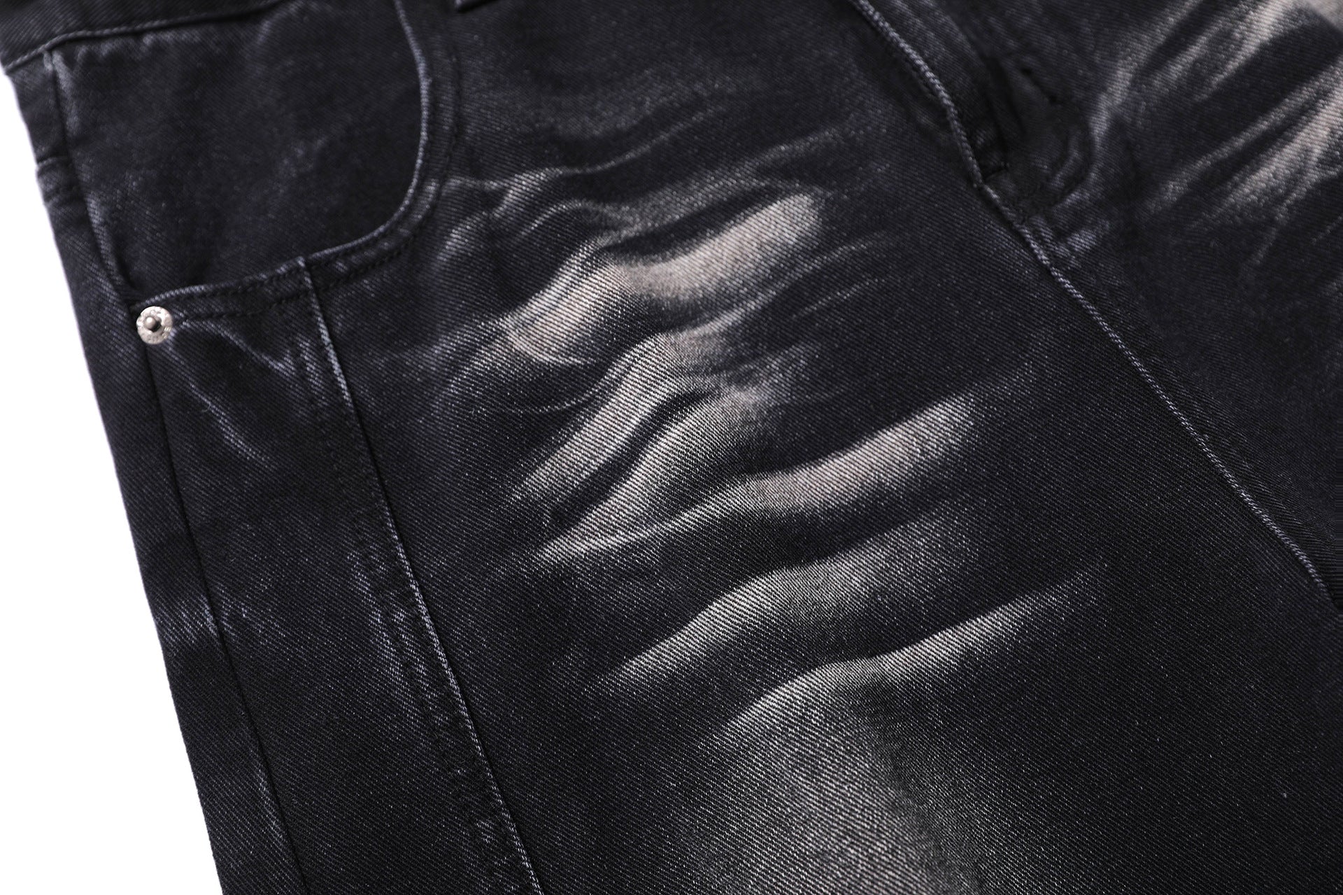Deconstruction Whisker Curved Wide Leg Denim Jeans