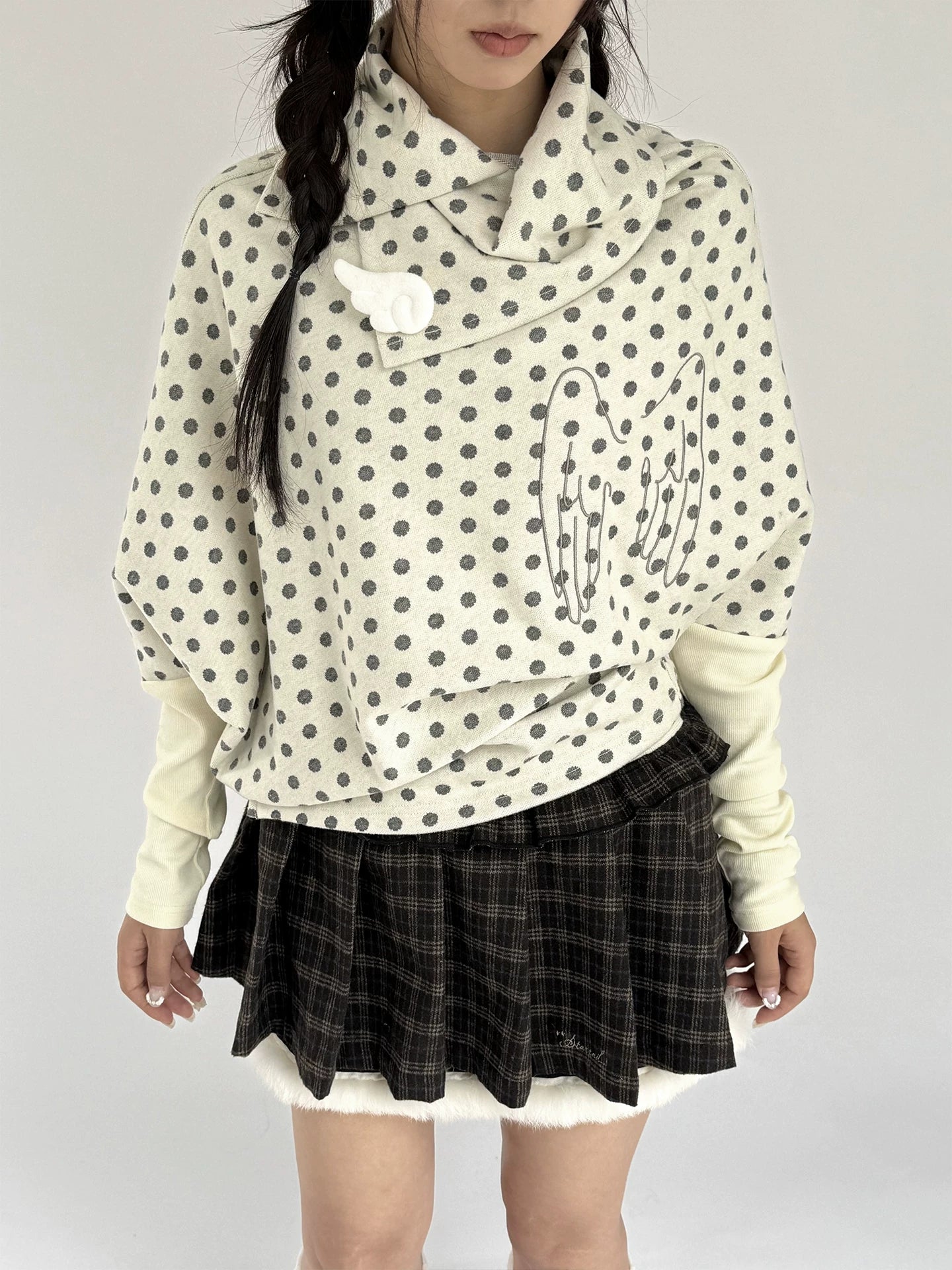 Asymmetric Polka Dot Fitted Long Sleeve T-Shirt