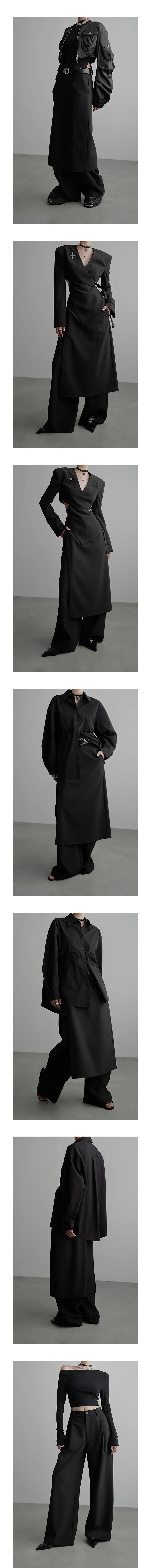 Wide-Leg Straight Pants & Wrap Skirt Set