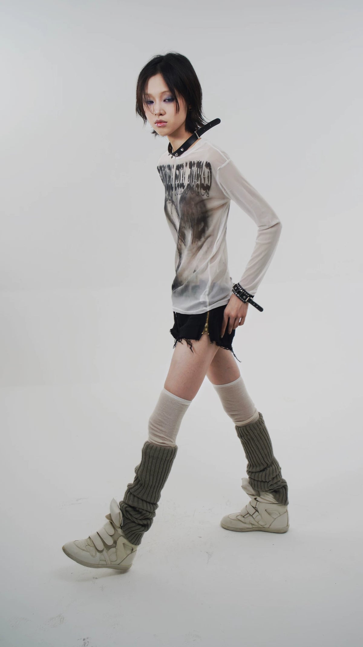 Goth Emo Artist Collaboration Mesh Long Sleeve T-Shirt