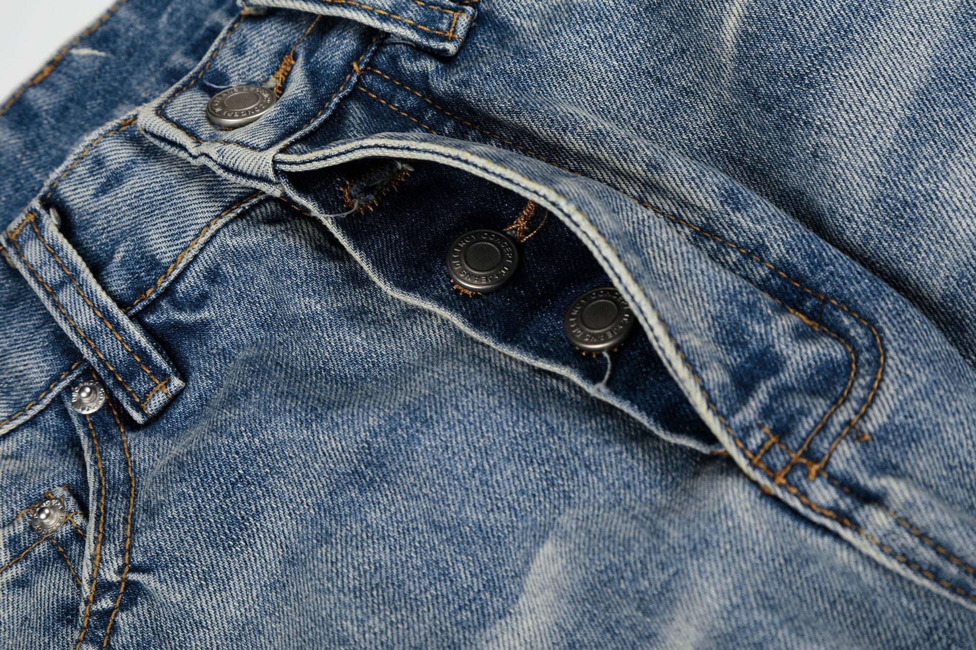 Washed Damage Whisker Wide Leg Denim Jeans