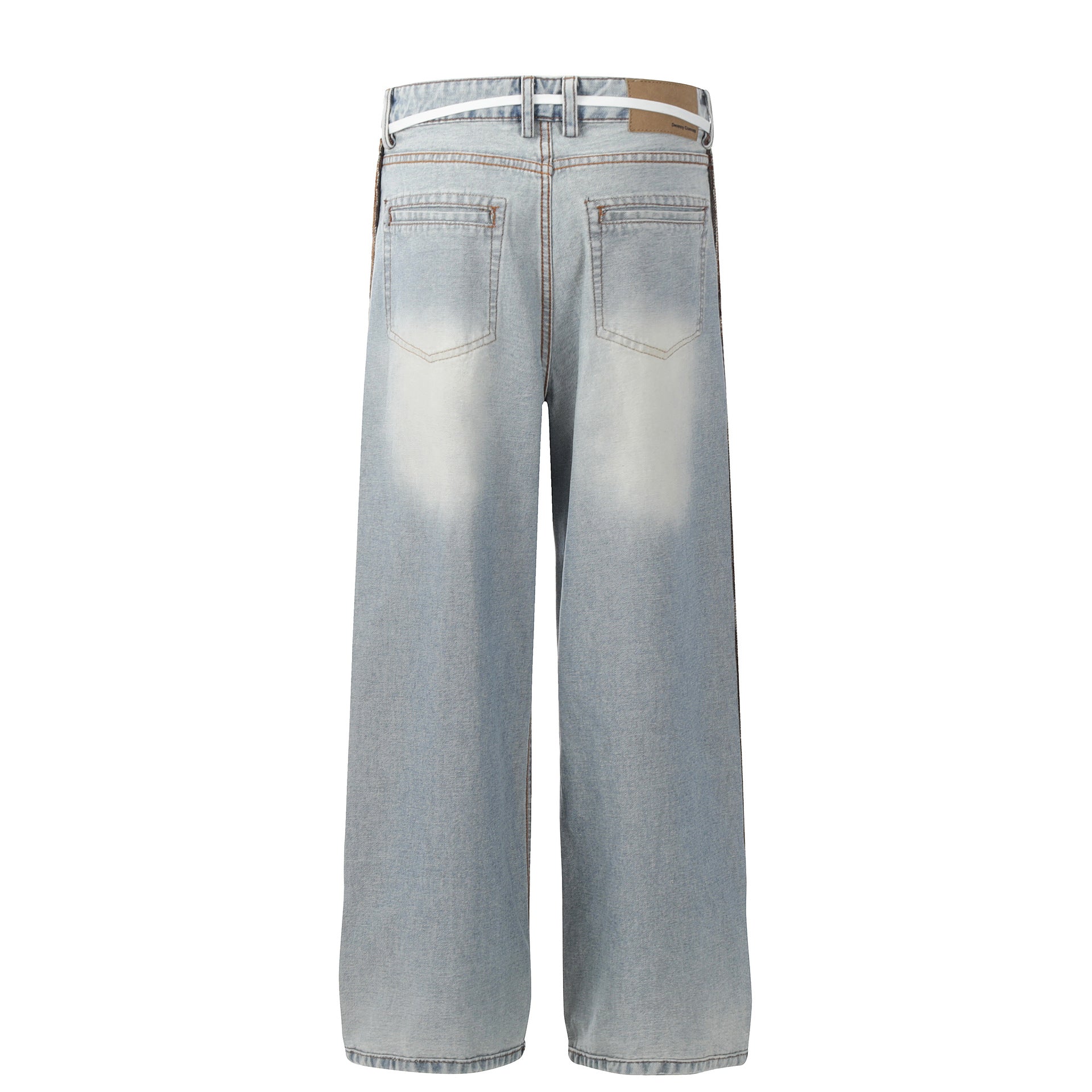 Washed Pocket Side Line Wide Leg Denim Jeans
