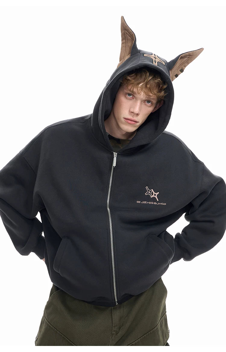 Ear Fleece Oversize Zipper Hoodie