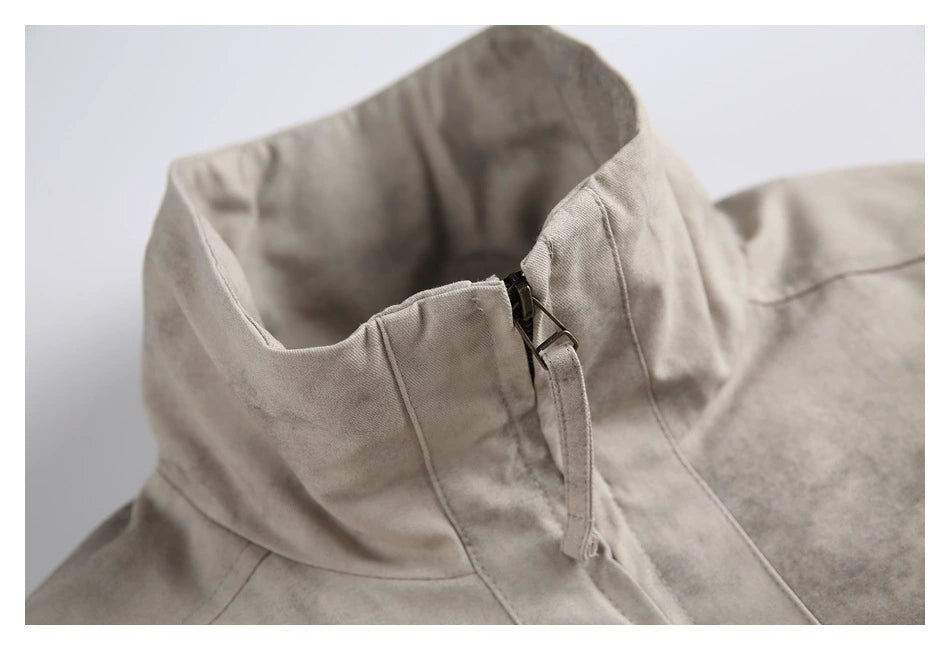 Distressed Stand Collar Jacket