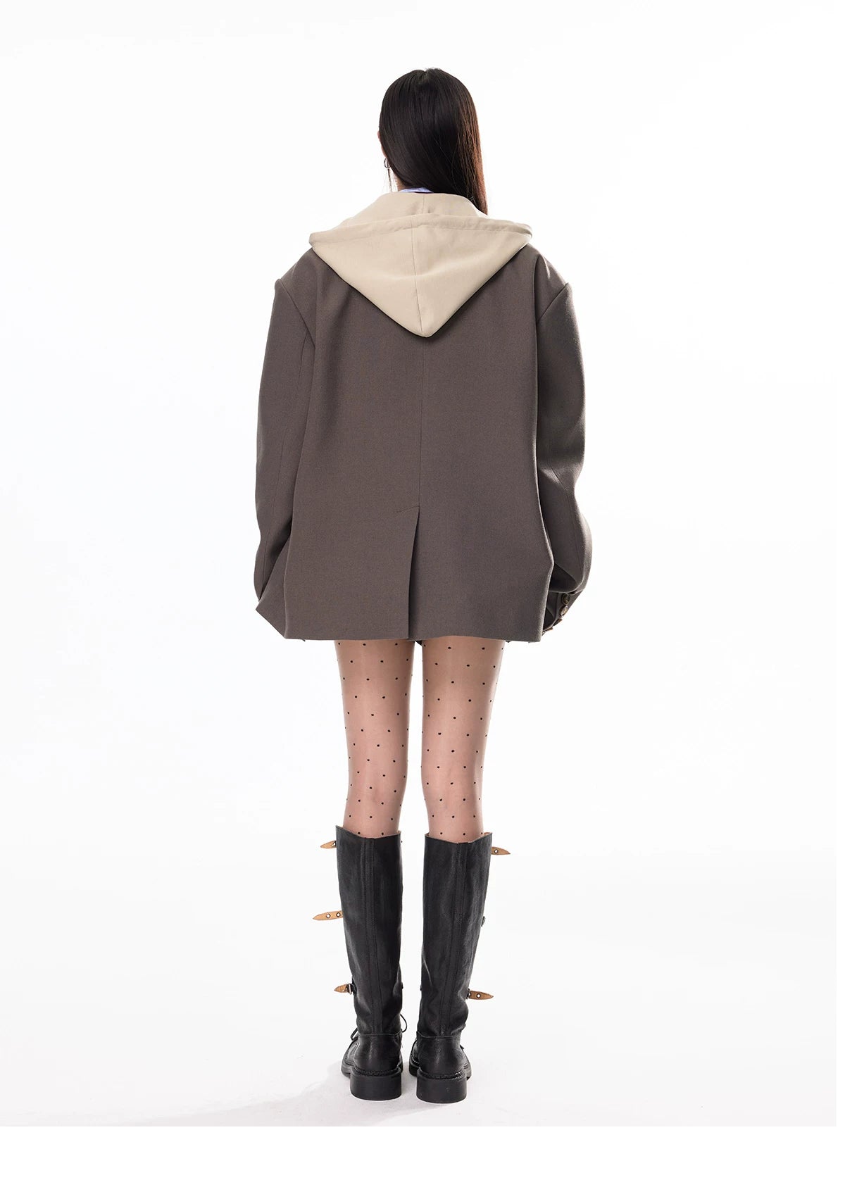 Oversize Detachable-Hood Tailored Jacket