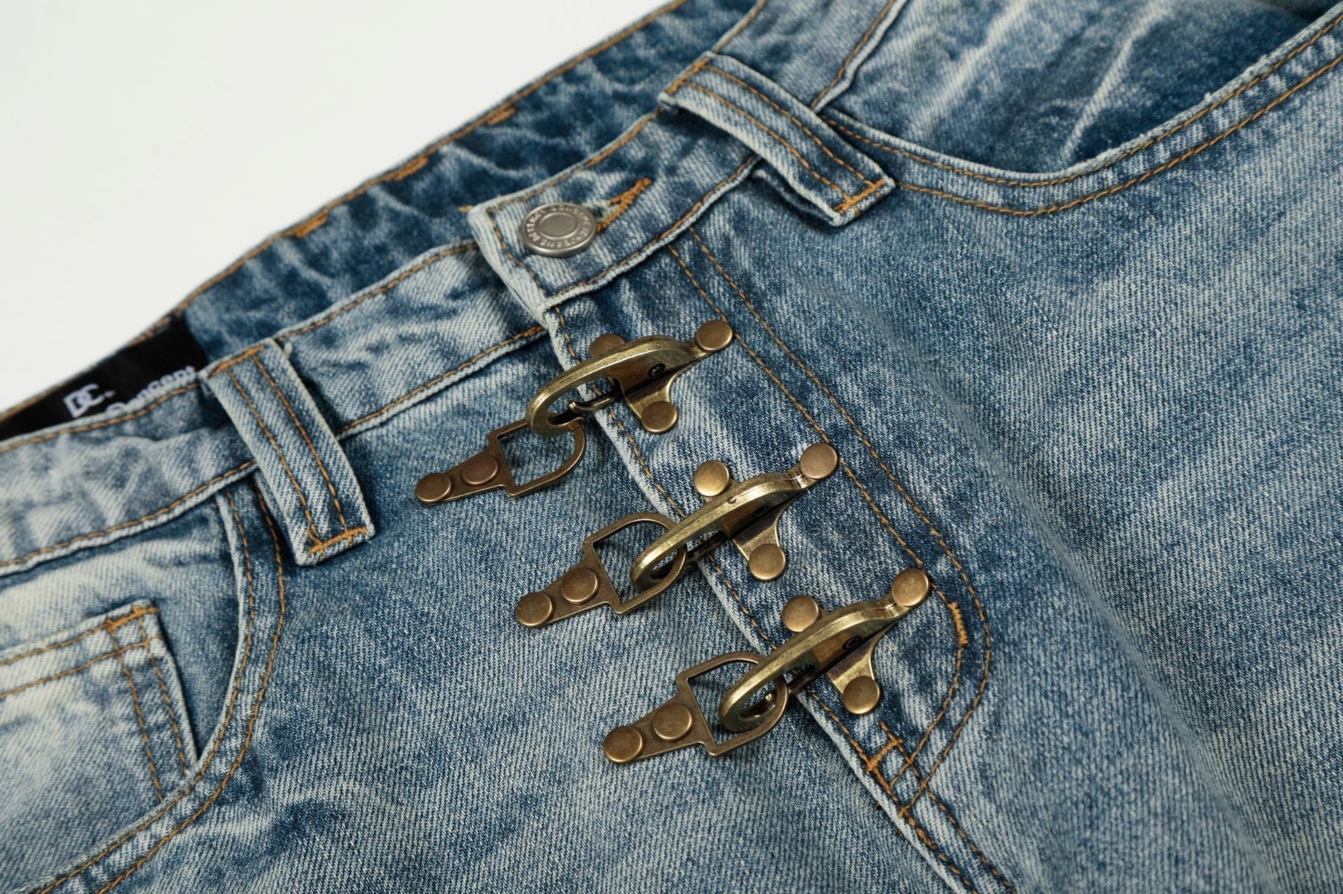 Washed Whisker Curved Denim Jeans