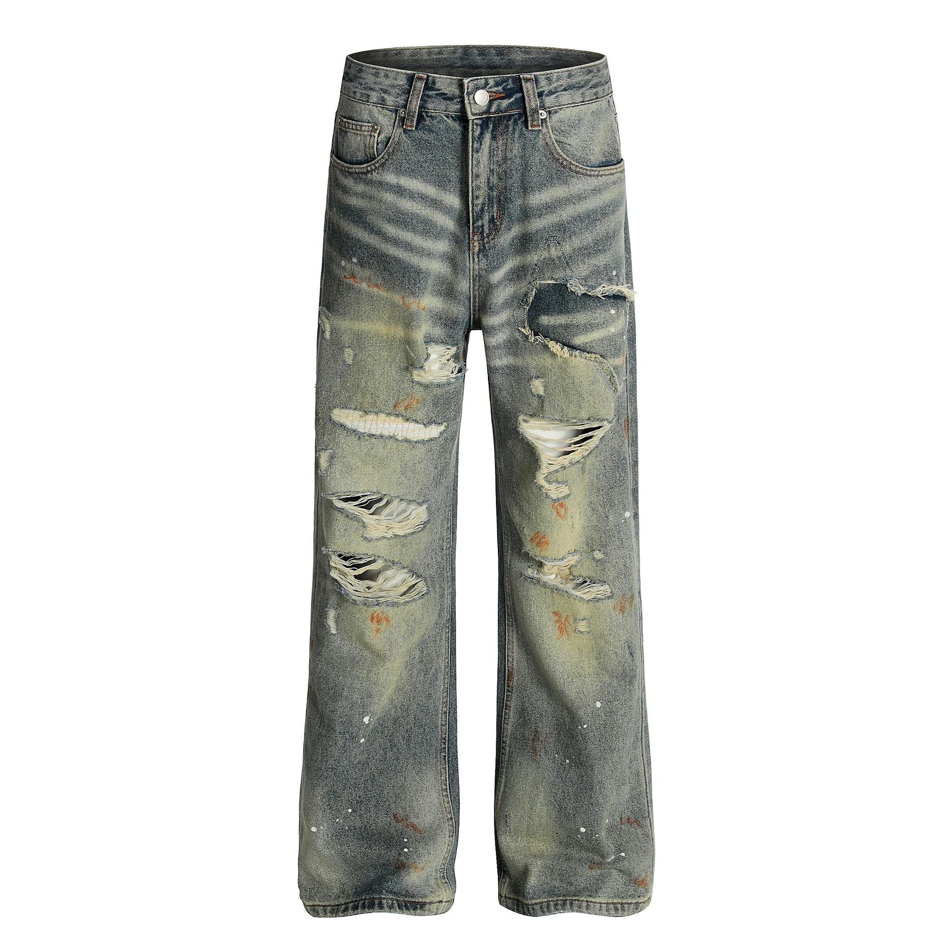 Dirty Washed Damage Flare Denim Jeans