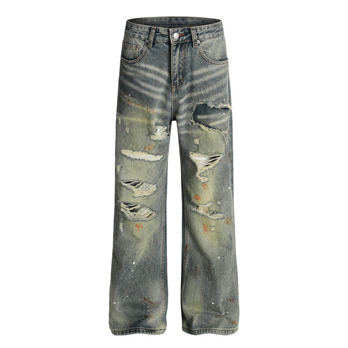 Jeans de mezclilla acampanados con efecto desgastado y lavado - Azul / S