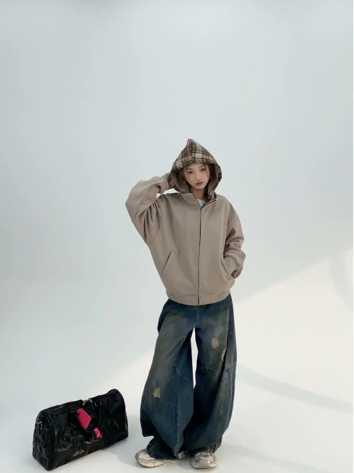 Washed Damaged Wide Leg Denim Jeans