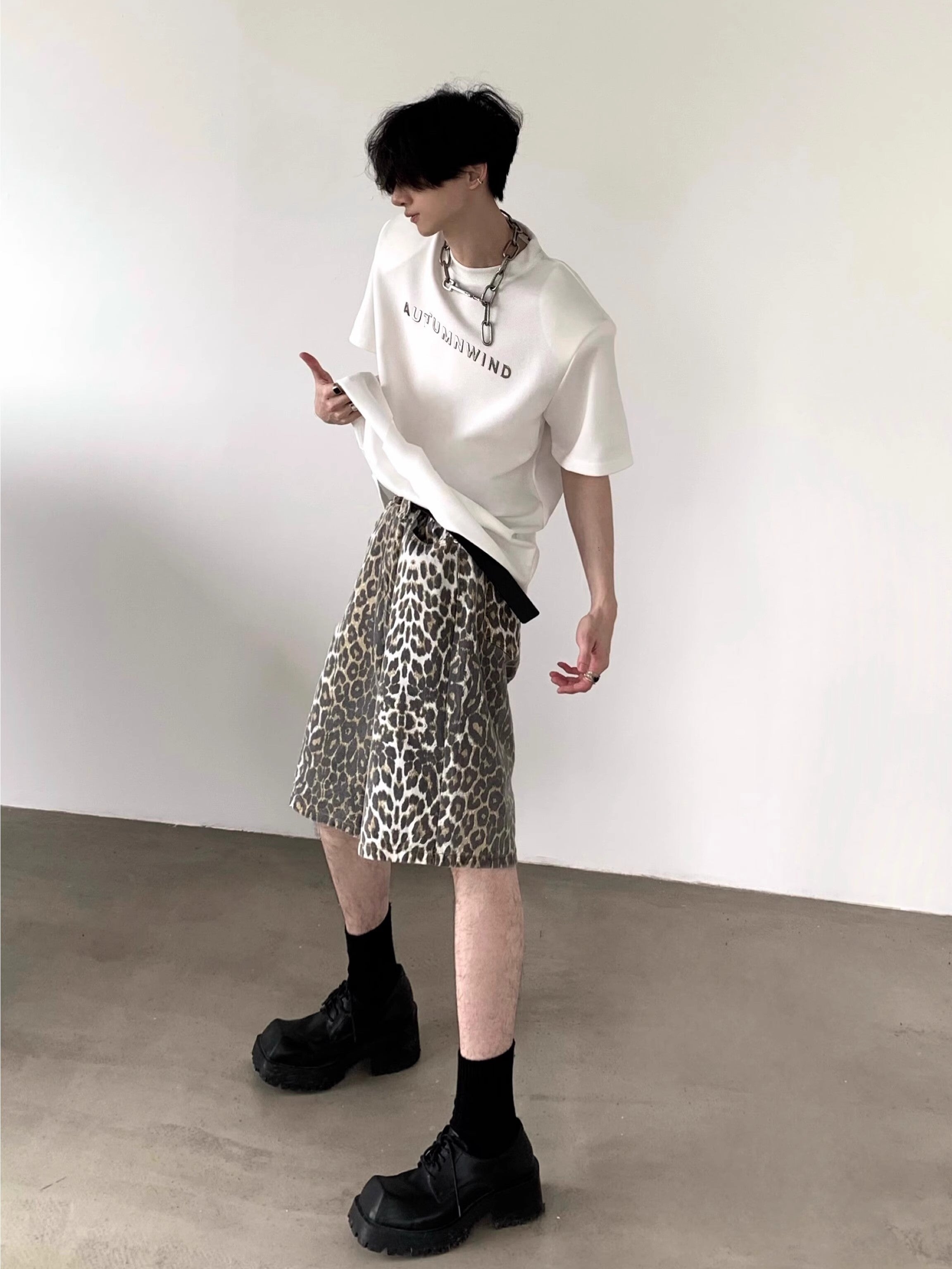 Leopard Print Short Denim Jeans