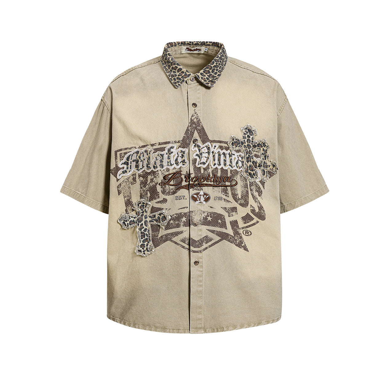Leopard Print Cross Graphic Short Sleeve Shirt