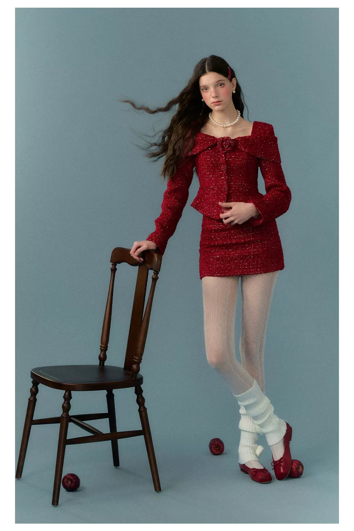 Short Tweed Jacket & Tweed Short Skirt & Tweed Fishtail Long Skirt & Fur Scarf Setup