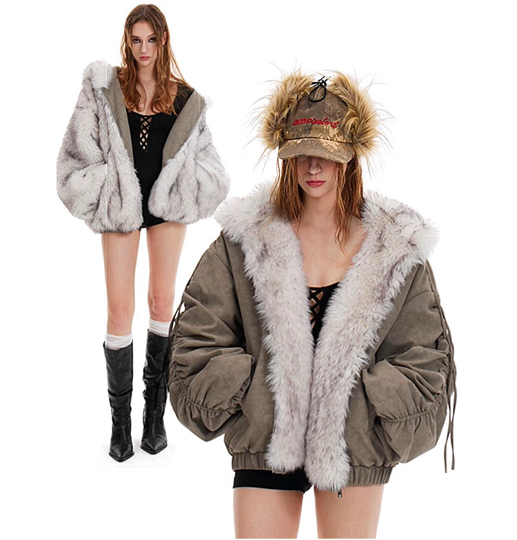 Reversible Suede Oversize Thick Fur Jacket