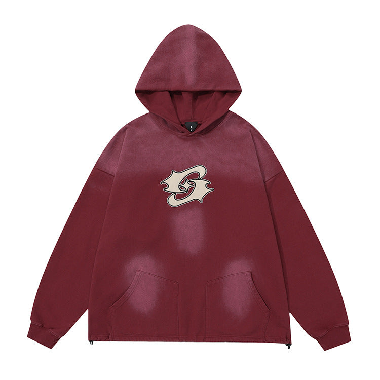 Fleece Linning Embroidery Drawstring Hem Pullover Hoodie