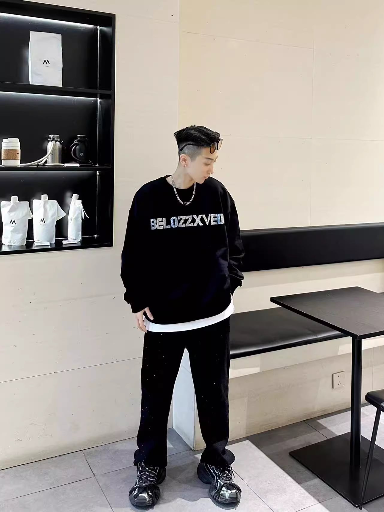 Rhinestone Heart Oversize Long Sleeve Sweatshirt