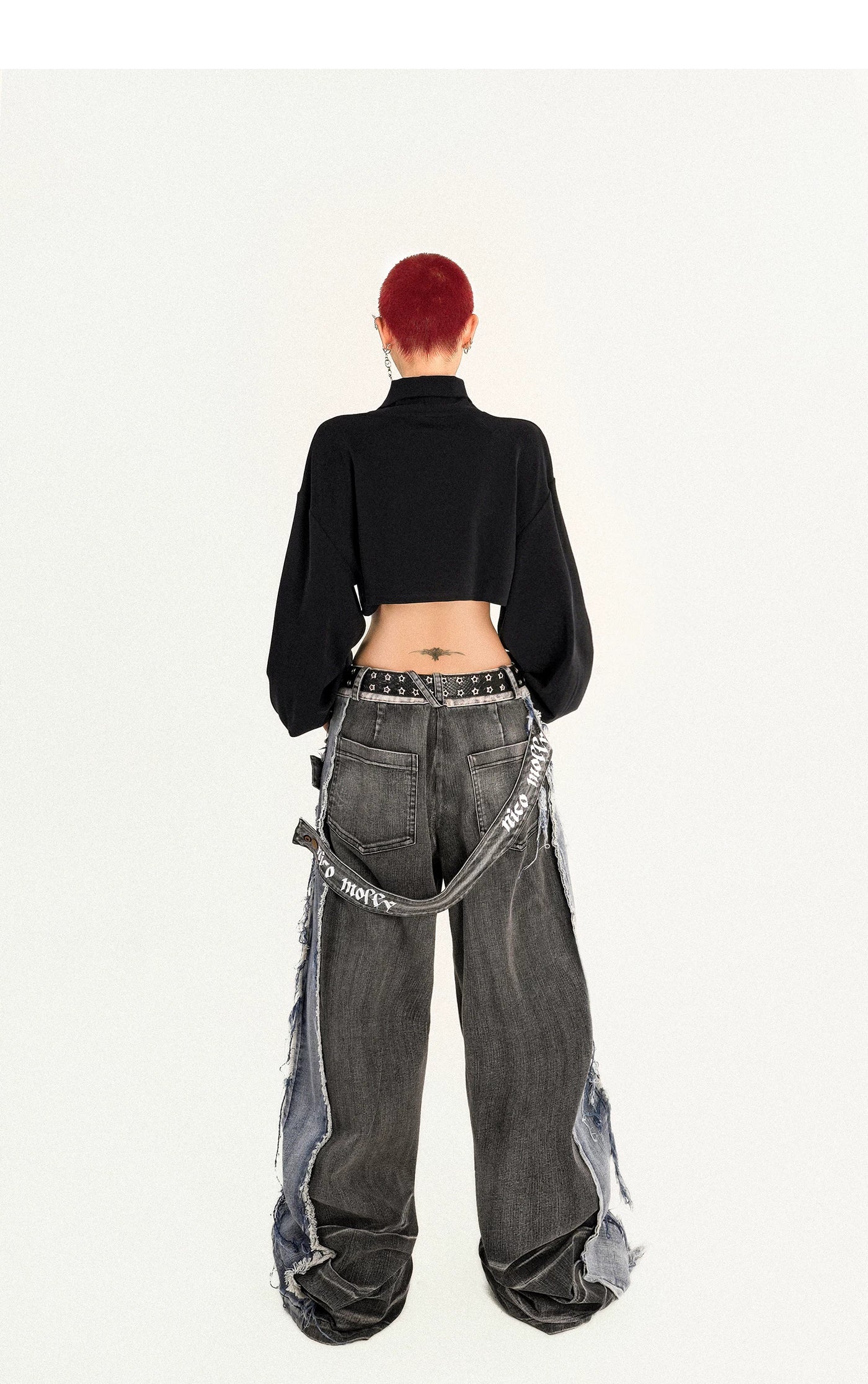 Damage Wash Raw Hem Wide Leg Denim Jeans