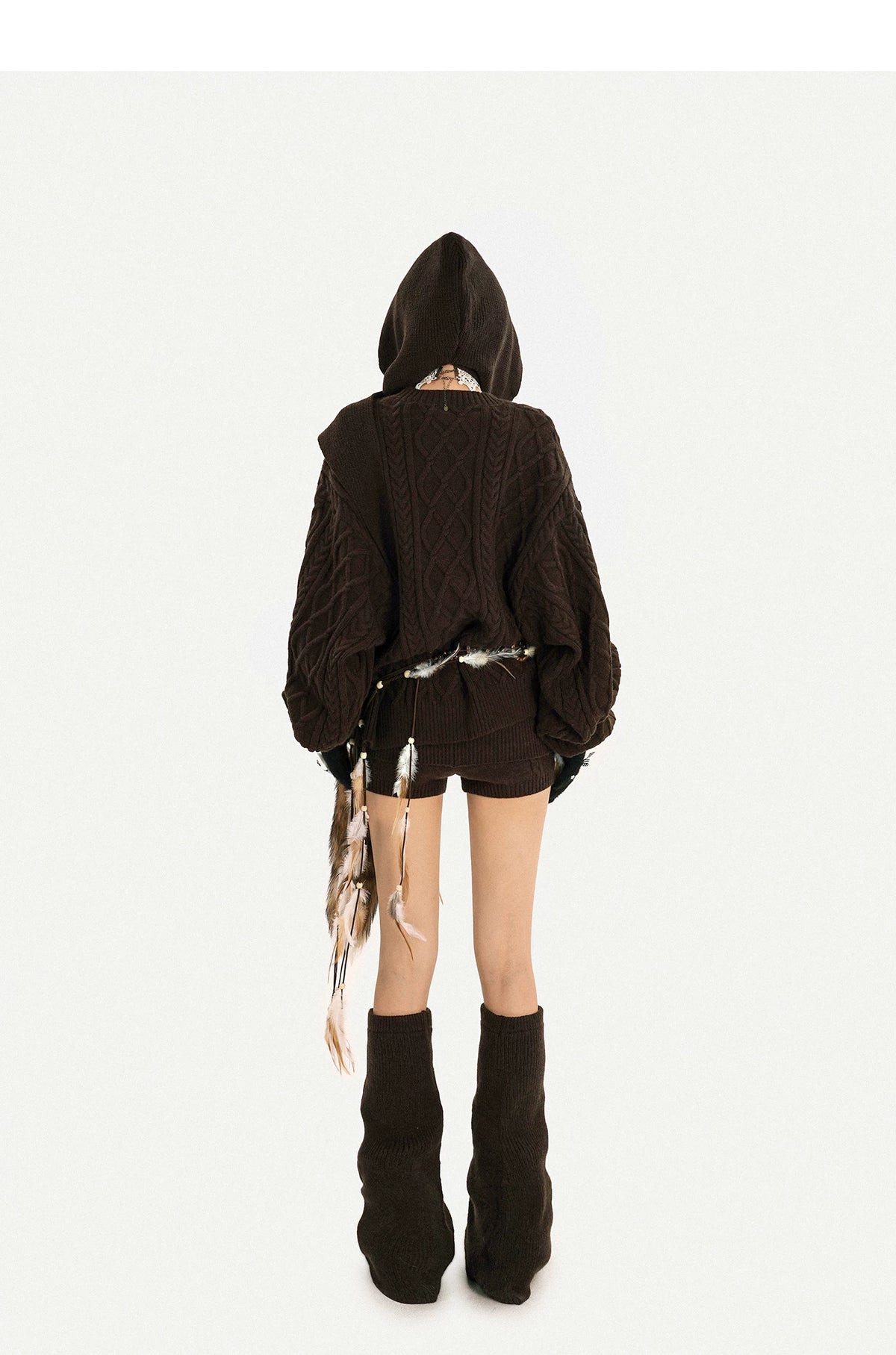 Oversize Knit Sweater & Low Waist Knit Short Pants & Shawl & Leg Warmers Setup