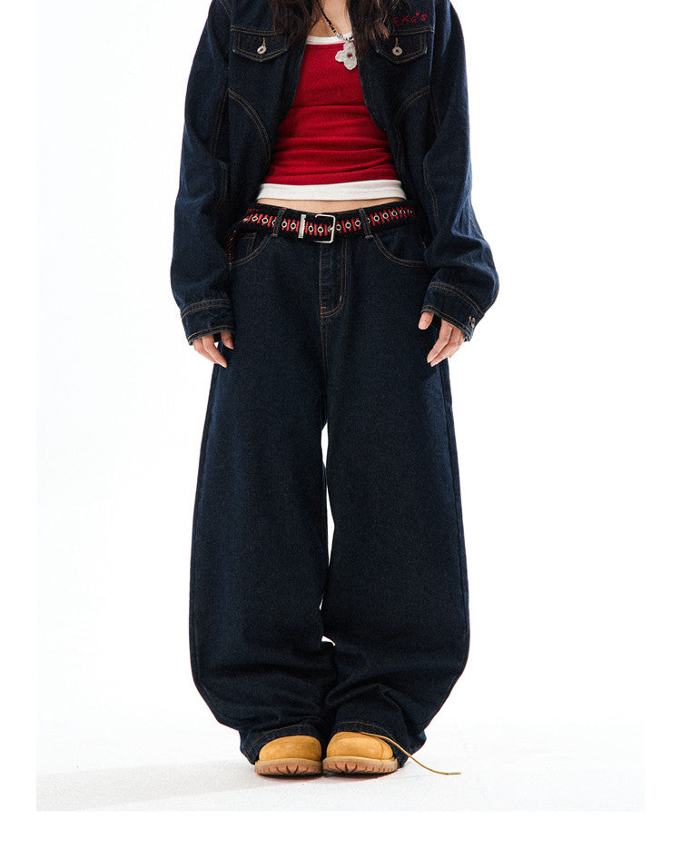 Embroidered Cropped Denim Jacket & Wide-Leg Denim Jeans Setup