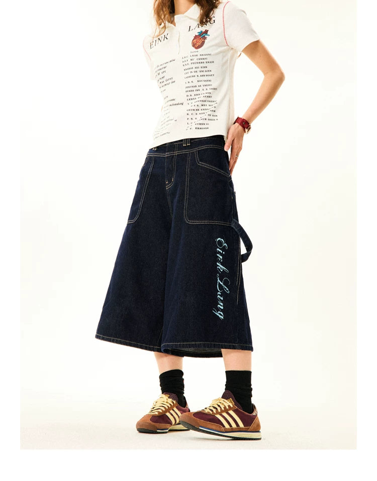Wide-Leg Denim Shorts