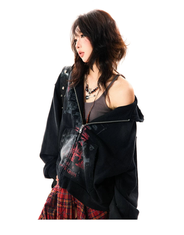 Paint Splash Graphic Print Oversize Zipper Hoodie