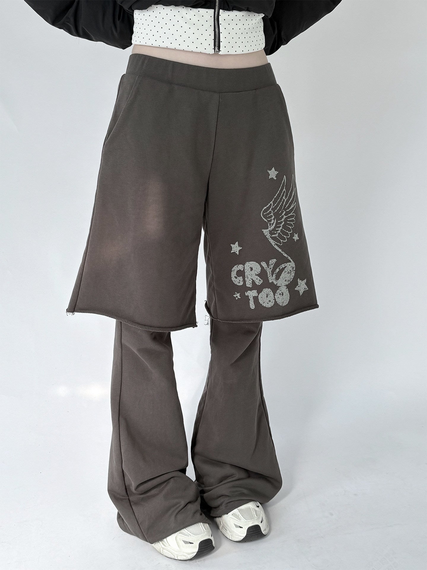 Fake Layered Half Flare Low Rise Pants