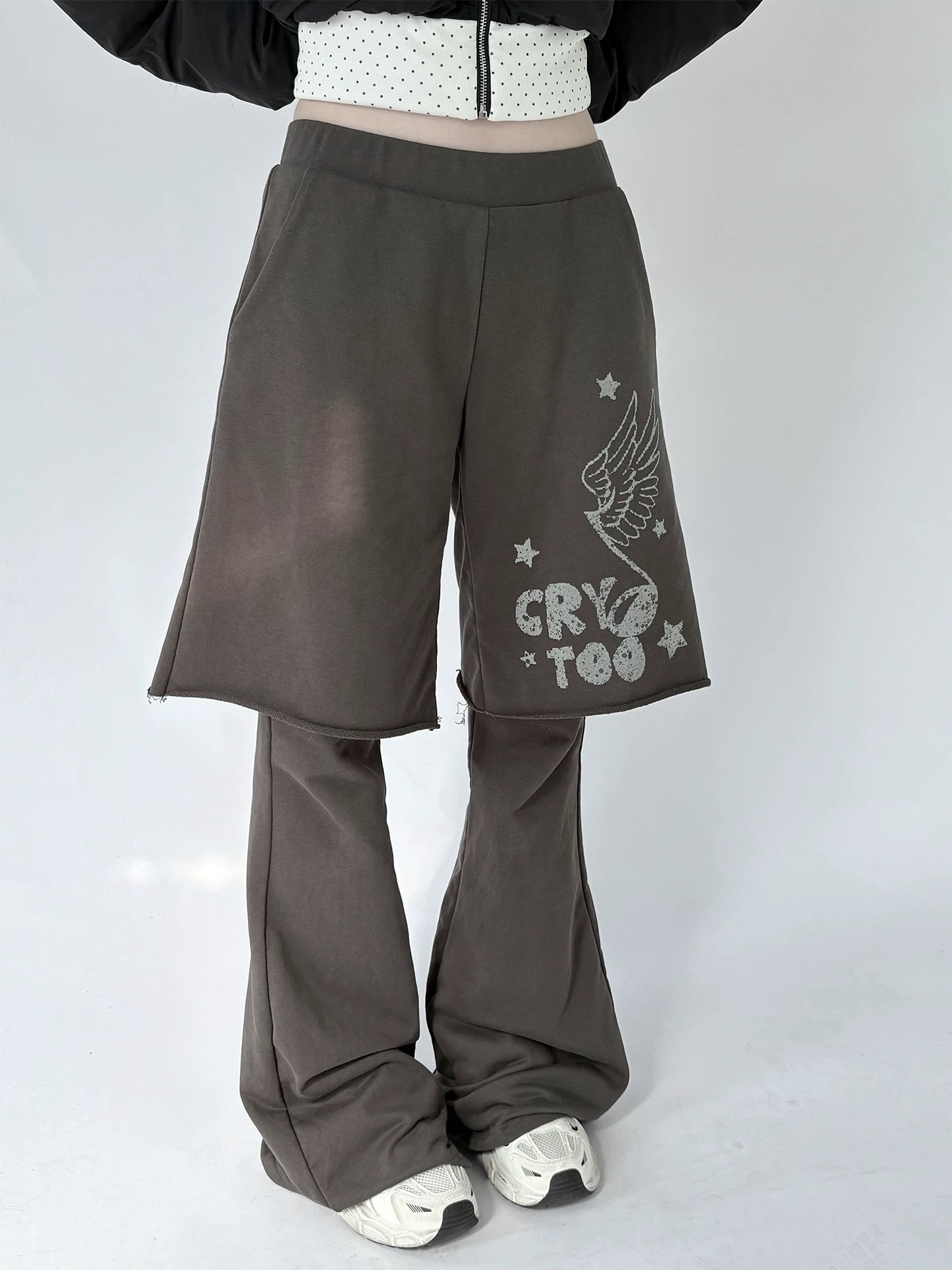 Fake Layered Half Flare Low Rise Pants