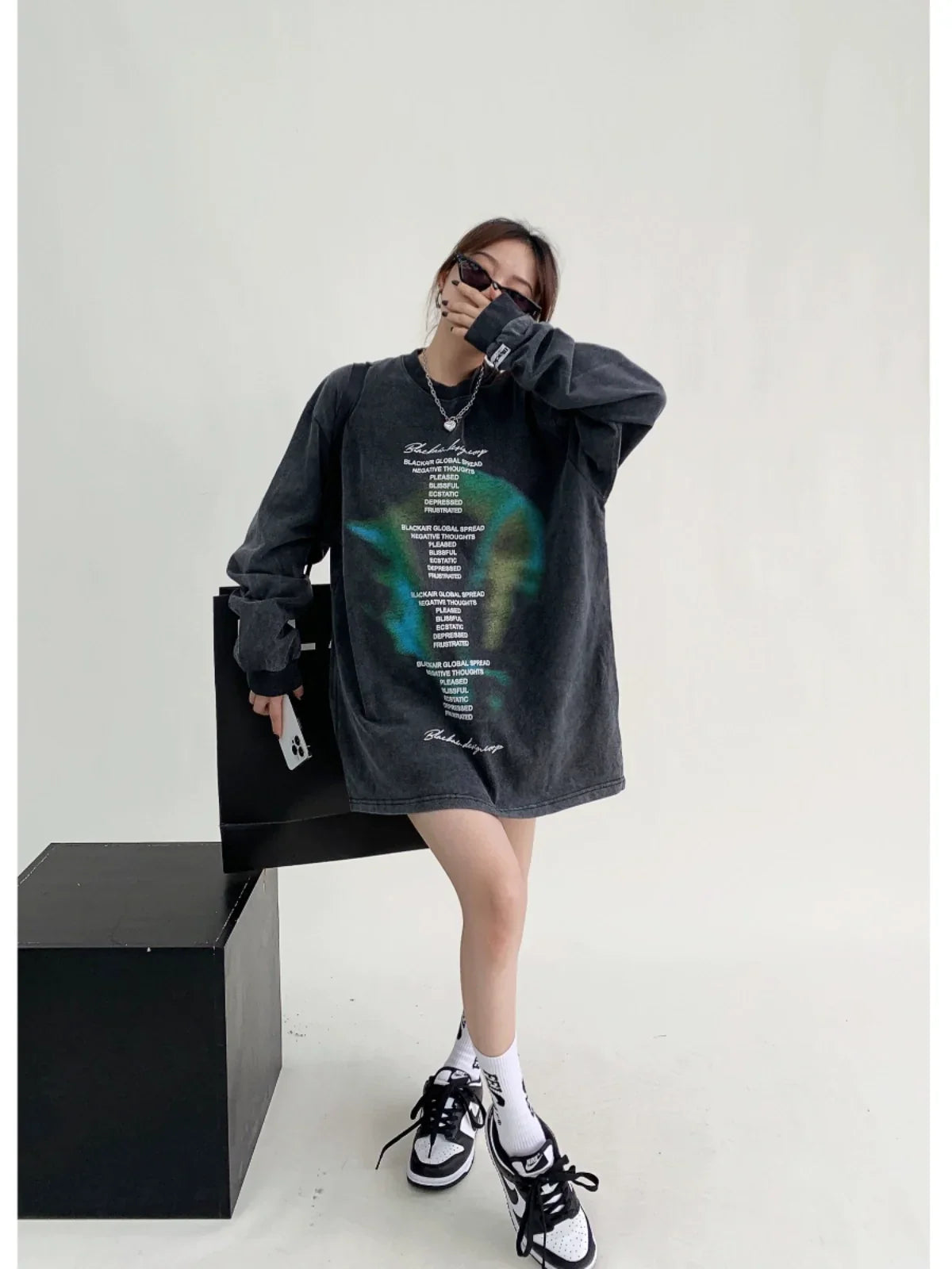 Letter Print Oversize Long-Sleeve Top