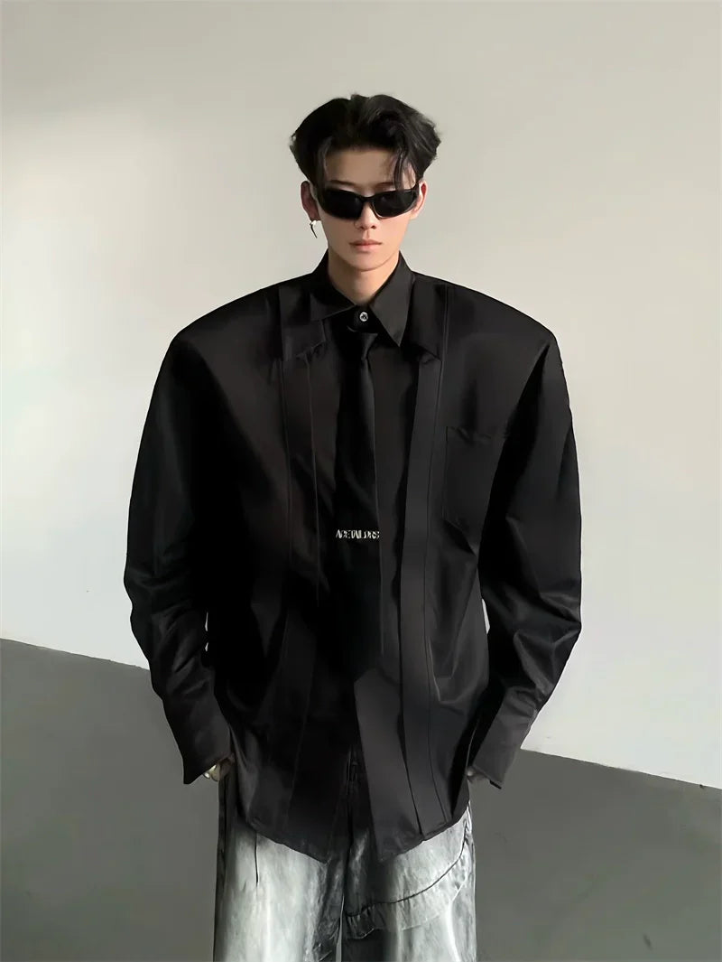 Solid Color Lapel Design Long Sleeve Shirt