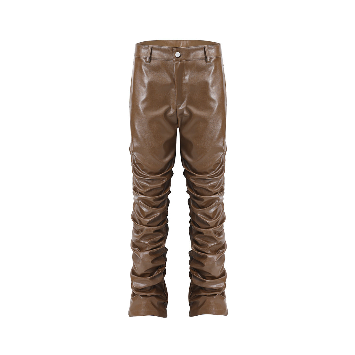 PU Leather Pleats Straight Pants