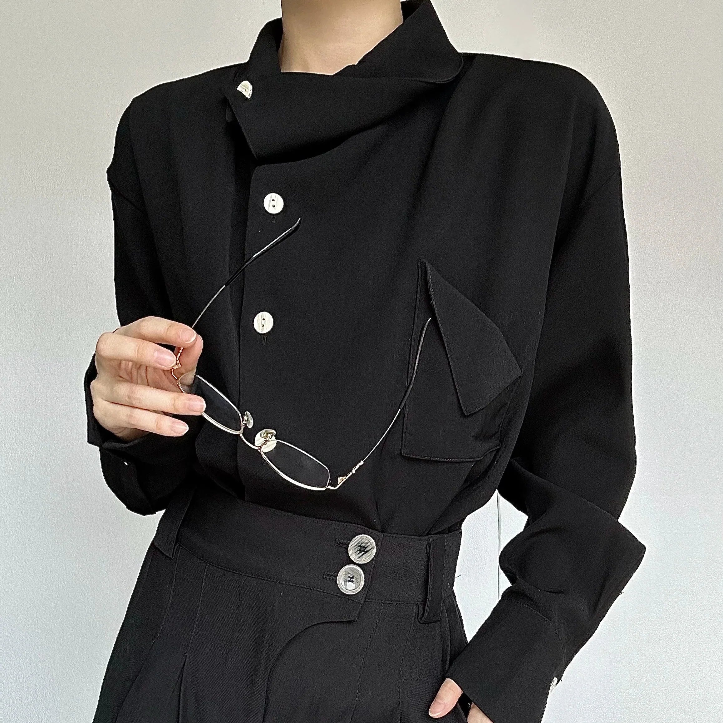Asymmetric Neckline Long Sleeve Shirt