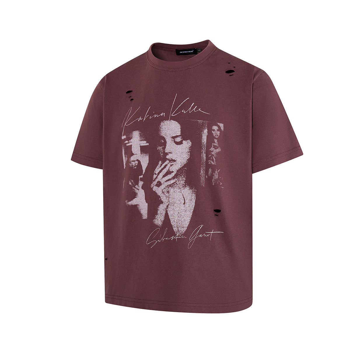 Damage Portrait Print Short Sleeve T-Shirt