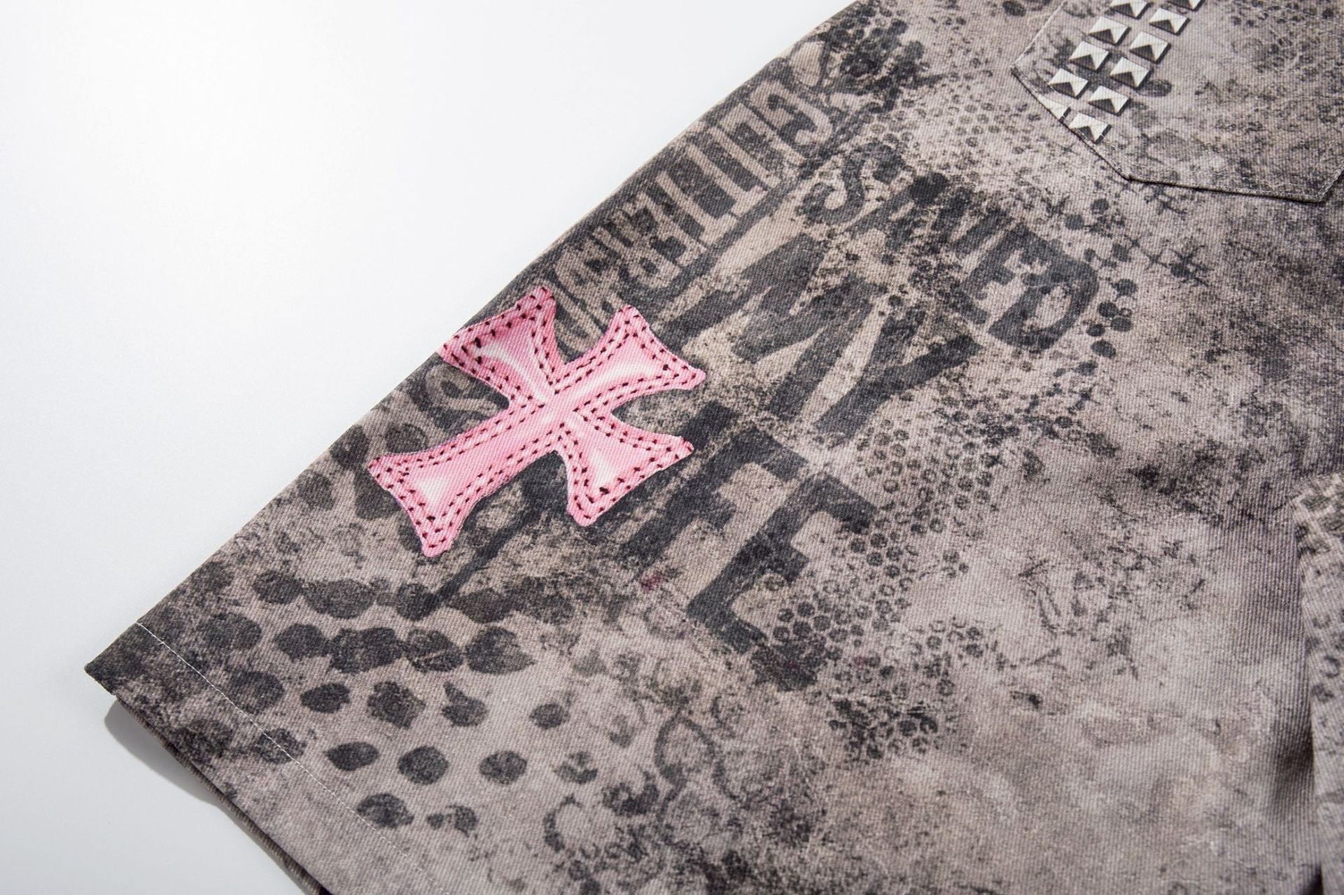 Camo Cross Graphic Denim Shorts