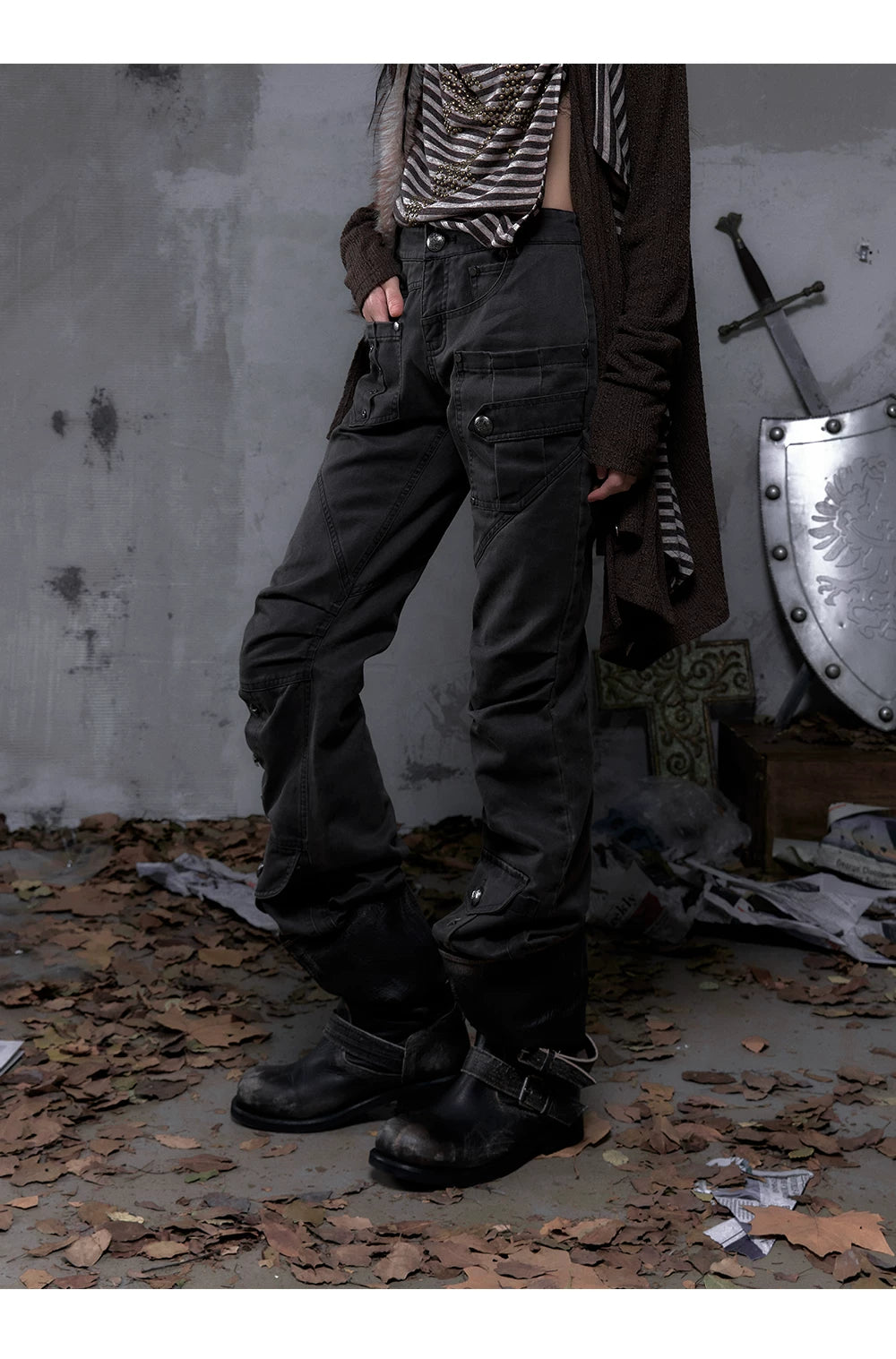 Wrinkle Washed Flare Suede Pants