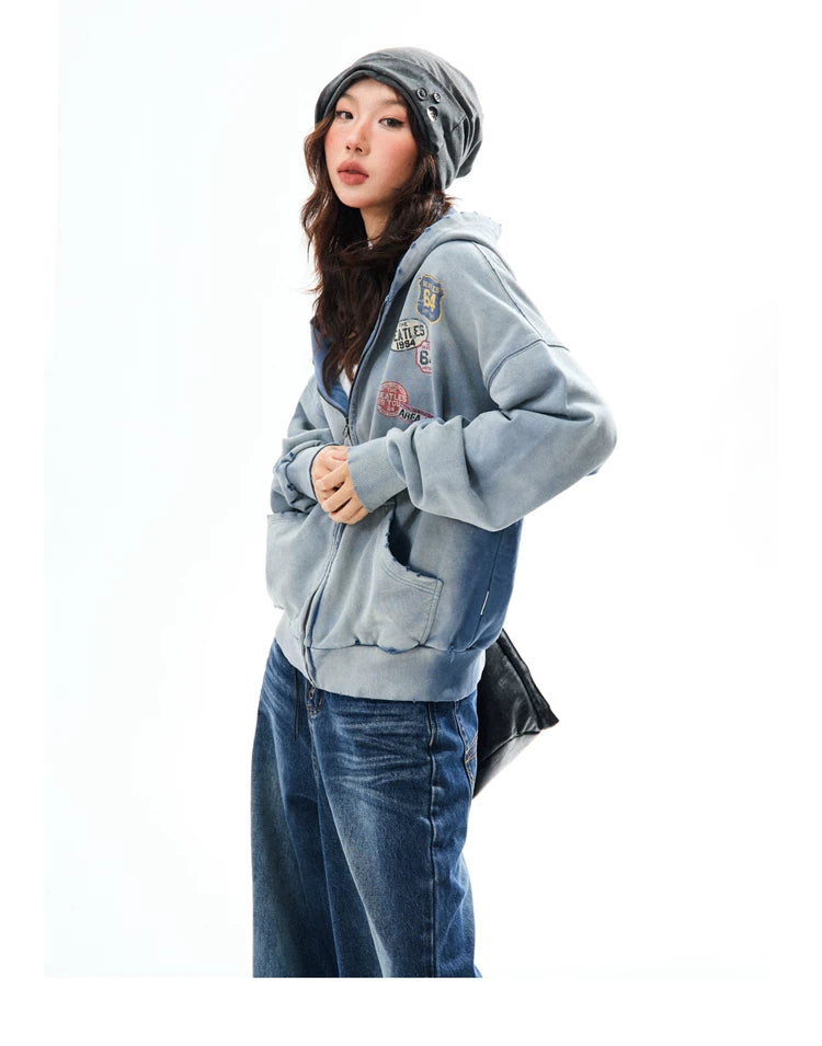Washed Oversize Zip-Up Hoodie