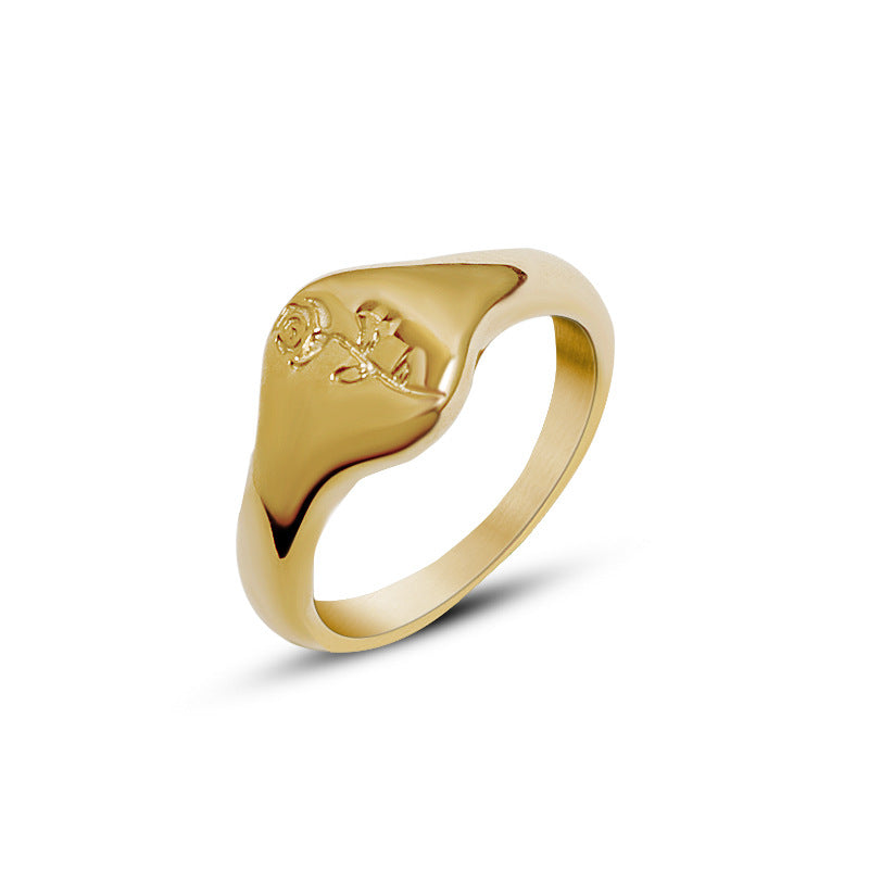 French Style Rose Index Finger Ring, Gold Tone Floral Design Band, Women's Fashion Jewelry, Elegant Statement Piece, Ideal Gift for Her, Best Seller in Dainty Rings, Trendy Stackable Accessory.